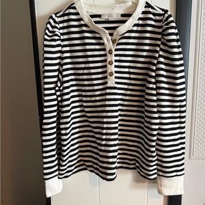LOFT Black and White Striped Long Sleeve Tee